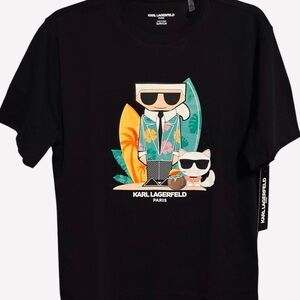 Karl Lagerfeld Paris Hawaiian Logo Graphic Tee T-Shirt SMALL Beach Surfboards SM